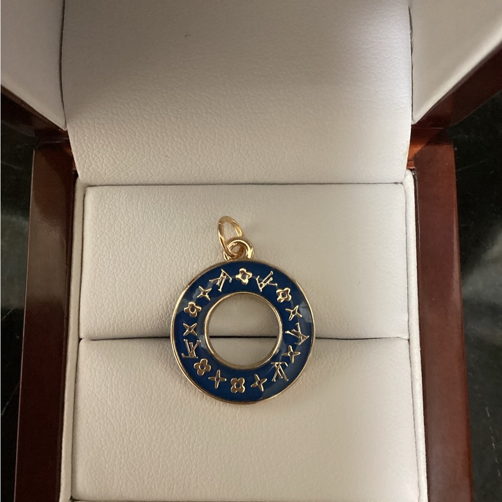Blue and Gold Monogram Circle Pendant